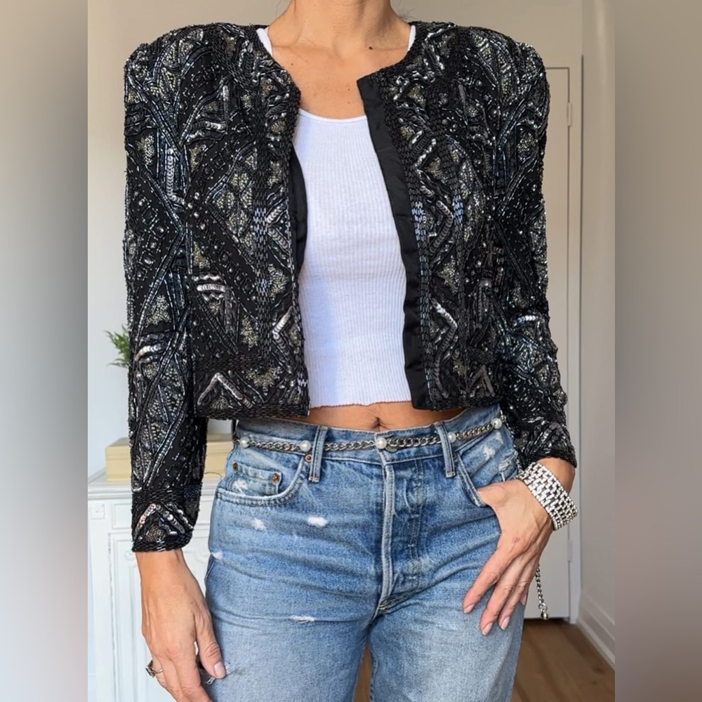Vintage 90’s Braemar By Jeremy Scott Sequin Beaded Silk Bolero Jacket